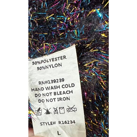 Do+Be Sweater Large Black Sparkle Multicolor Pullover Crewneck Sweater Holiday - Picture 3 of 9